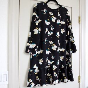 Black Floral Halogen Mini Long Sleeve Dress Petite Button Back